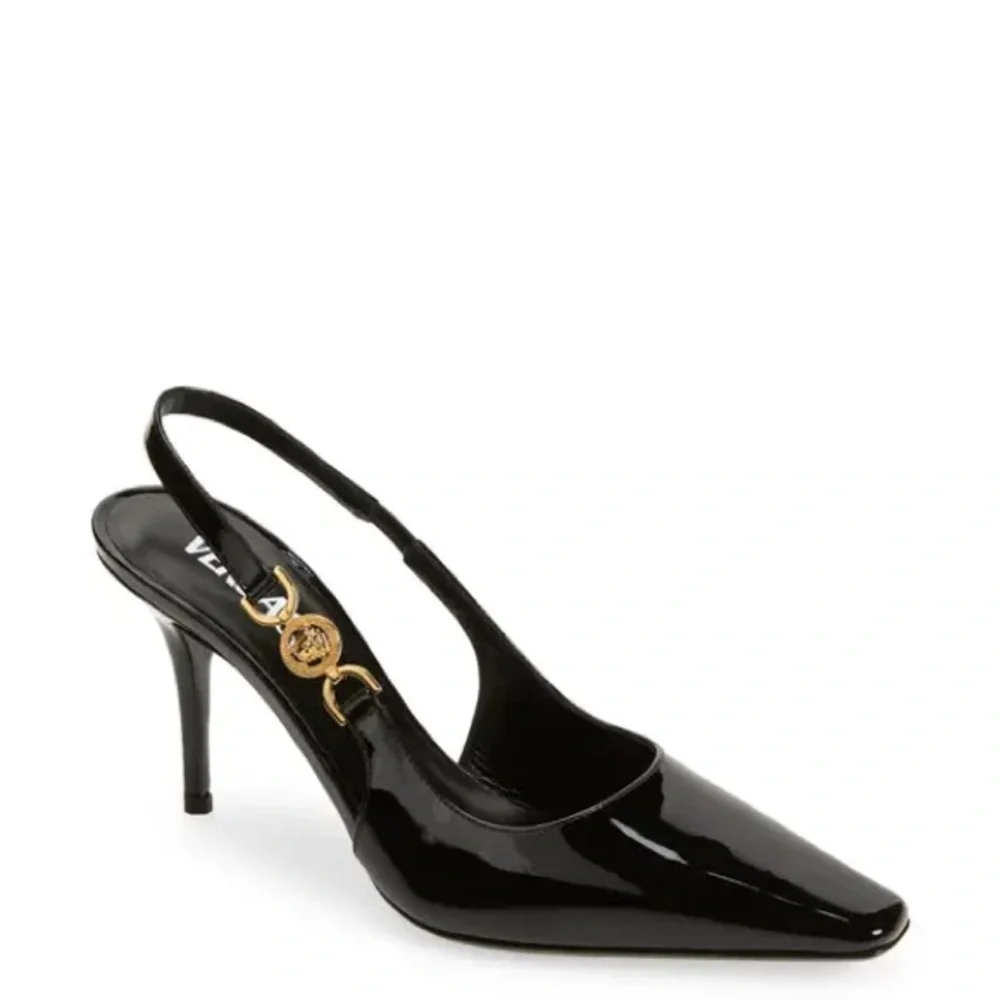 Sold-Versace Black Slingback Heels with Medusa 85mm 38 - Picture 1 of 7